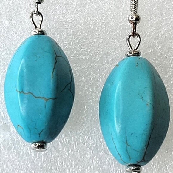 Turquoise Oval Faceted Drop Earrings - Picture 1 of 13